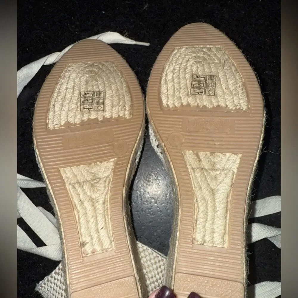 NEW J.Crew Made-in-Spain Lace-up Espadrilles Crochet Cream Wedges SZ 9 PERFECT